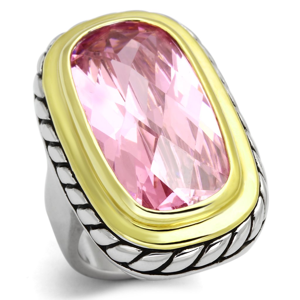 Reverse Two-Tone Brass Ring with AAA Grade CZ in Rose