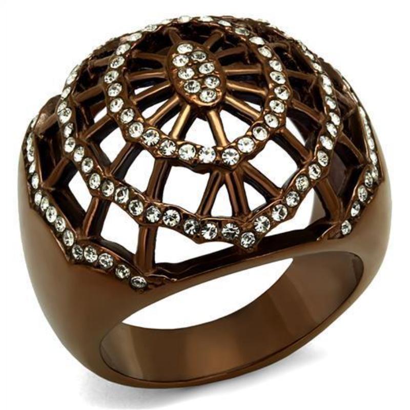 IP Coffee light Stainless Steel Ring with Top Grade Crystal in Clear