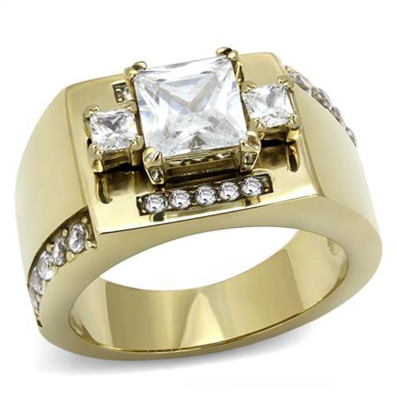 IP Gold(Ion Plating) Stainless Steel Ring with AAA Grade CZ in Clear