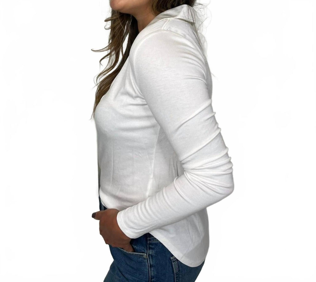 Long Sleeve Rib Mix Shirt In Winter White