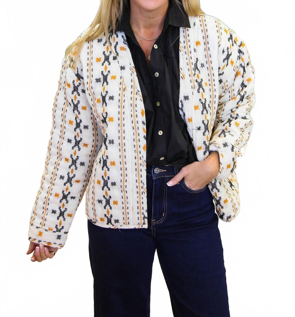 Geo Quilted Jacket In Ivory Black