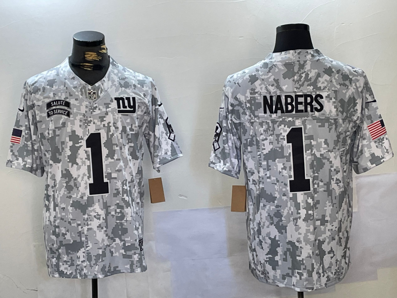 Men's New York Giants Malik Nabers #1 Arctic Camo 2024 Salute to Service Limited jersey