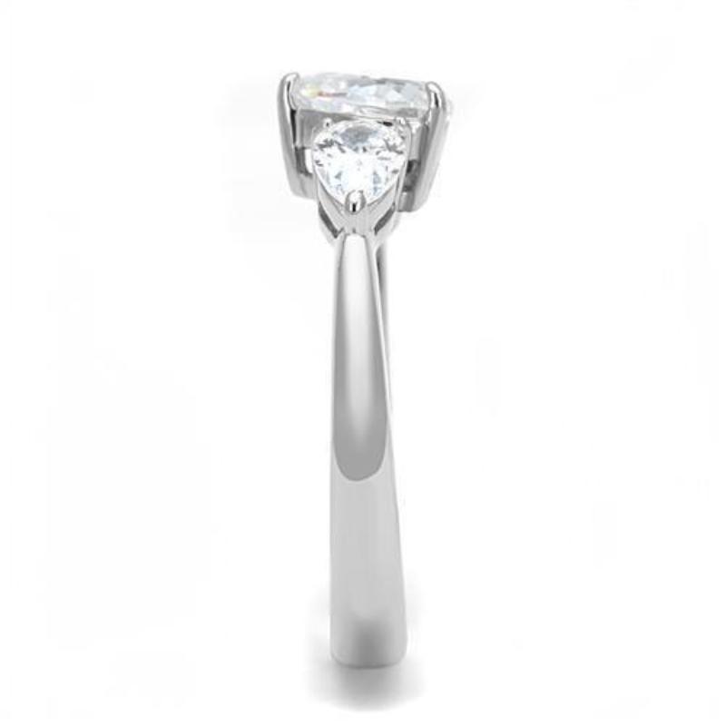 High polished (no plating) Stainless Steel Ring with AAA Grade CZ in Clear