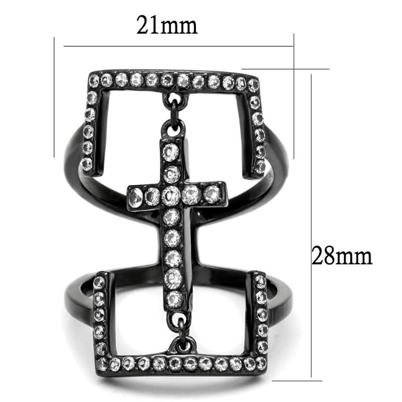 IP Light Black Stainless Steel Ring with AAA Grade CZ in Clear