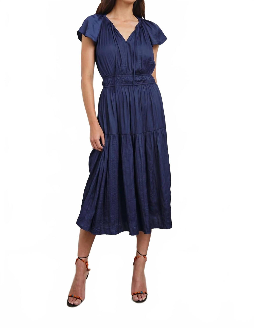 Miriellle Luxurious Crinkle Satin Dress In Blue