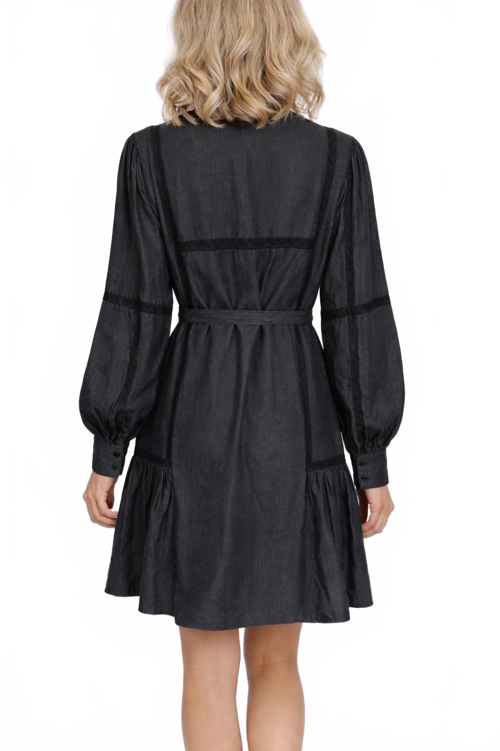 Denim Tencel Lace Trim Dress In Dark Grey