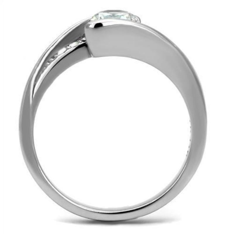 High polished (no plating) Stainless Steel Ring with AAA Grade CZ in Clear