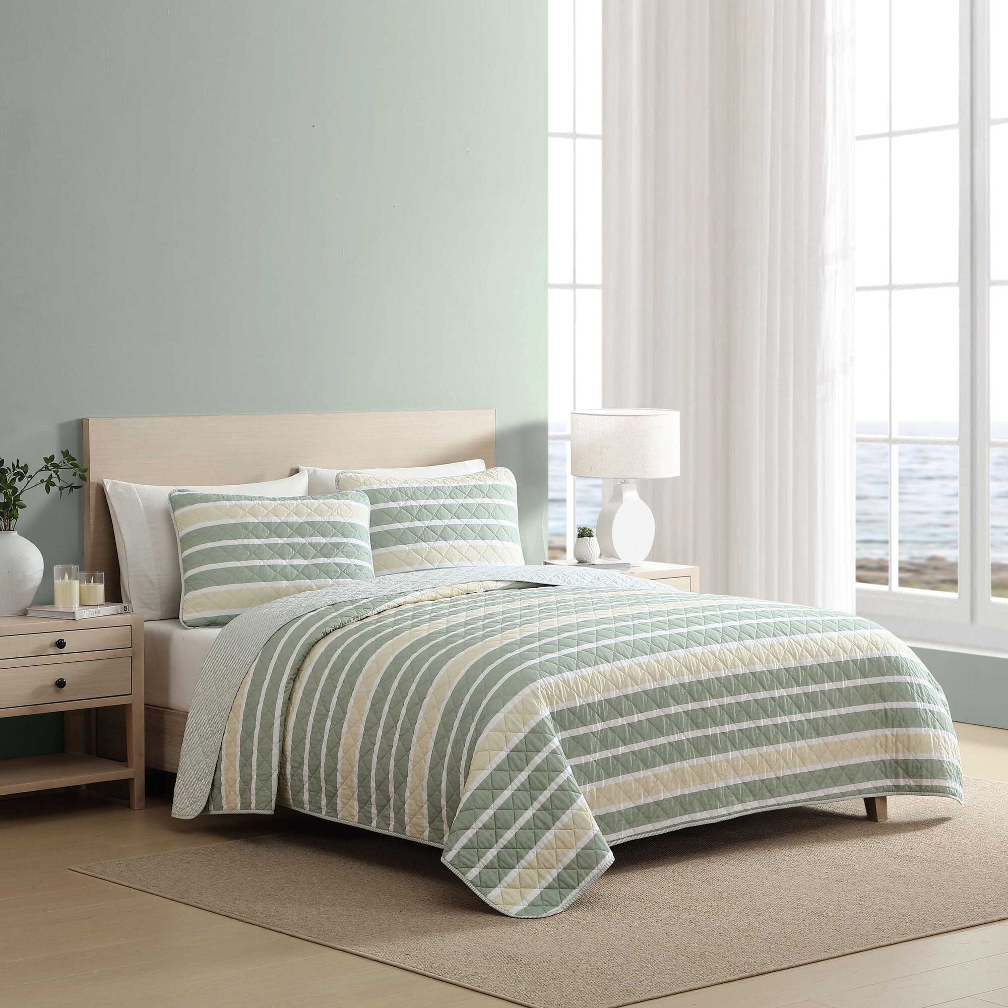 Nautica Varadero Stripe Green King Quilt Set