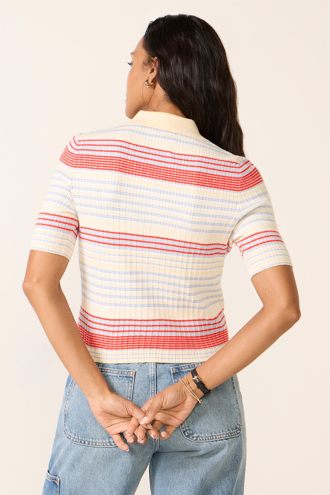 Women's Giselle Textured Striped Polo Top