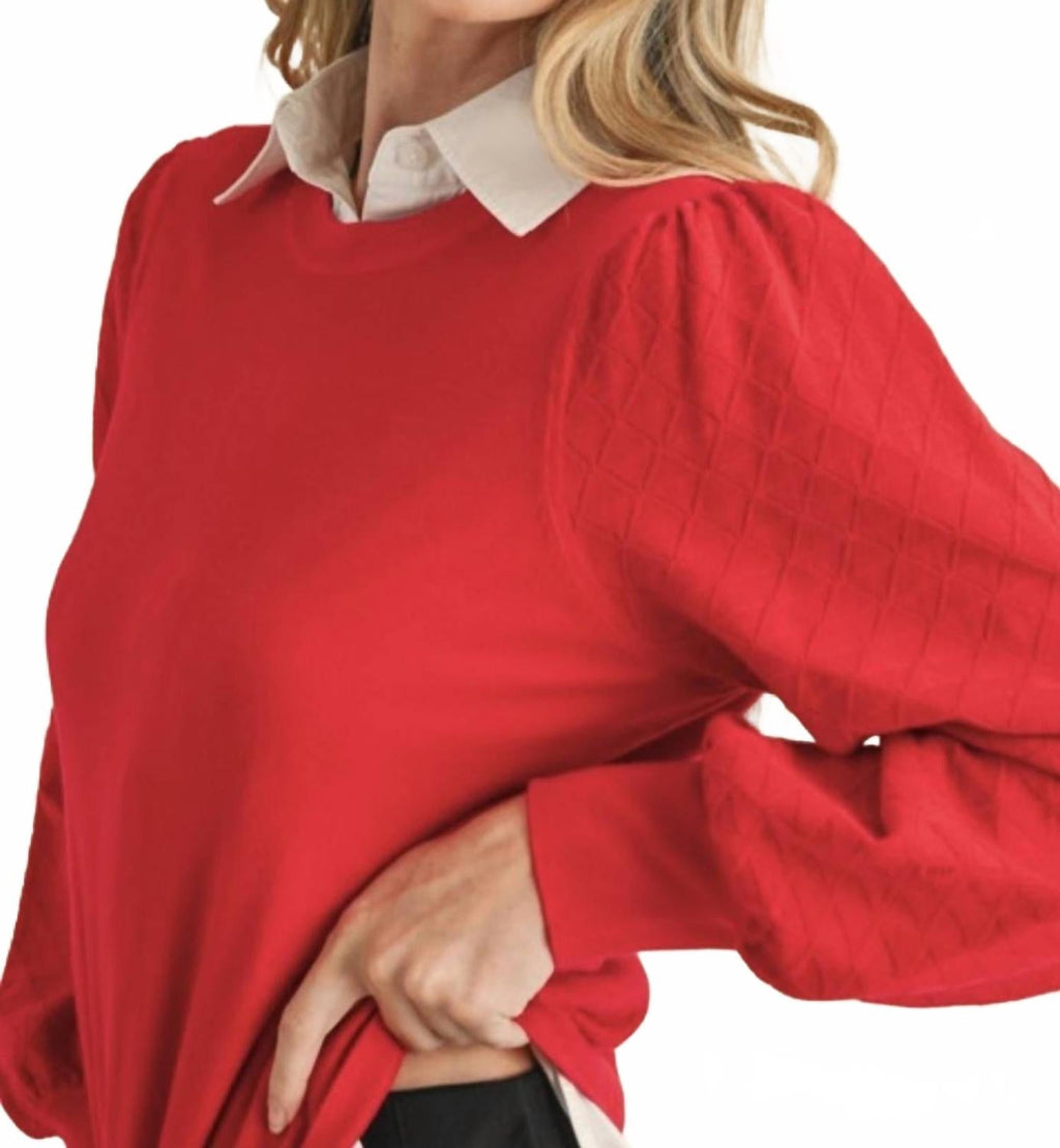 Knit Pointelle Sweater In Red