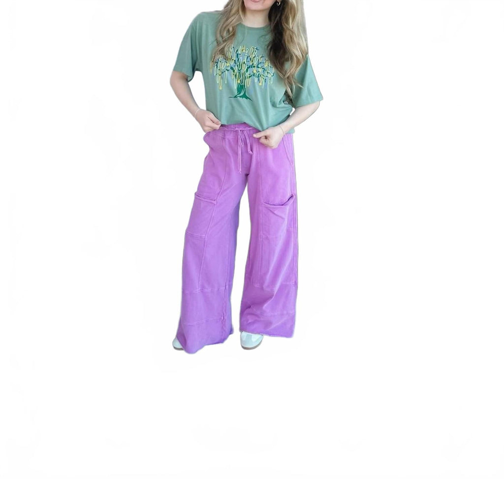 Mineral Washed Terry Knit Pants In Orchid