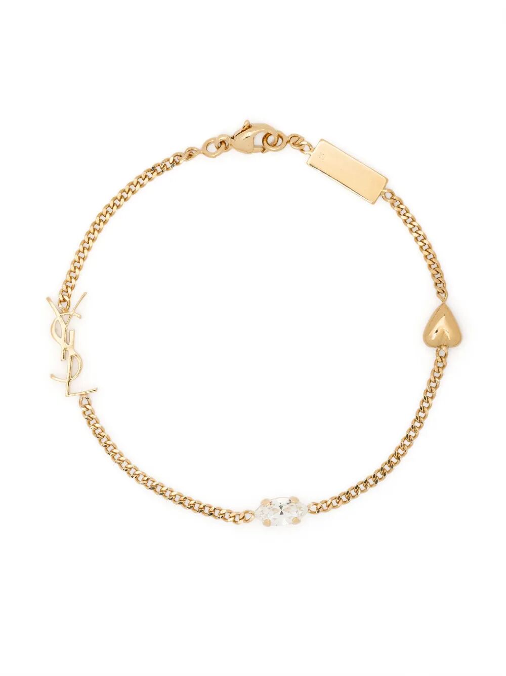 Saint Laurent Women Metal And Rhinestone Cassandre Heart Charm Bracelet