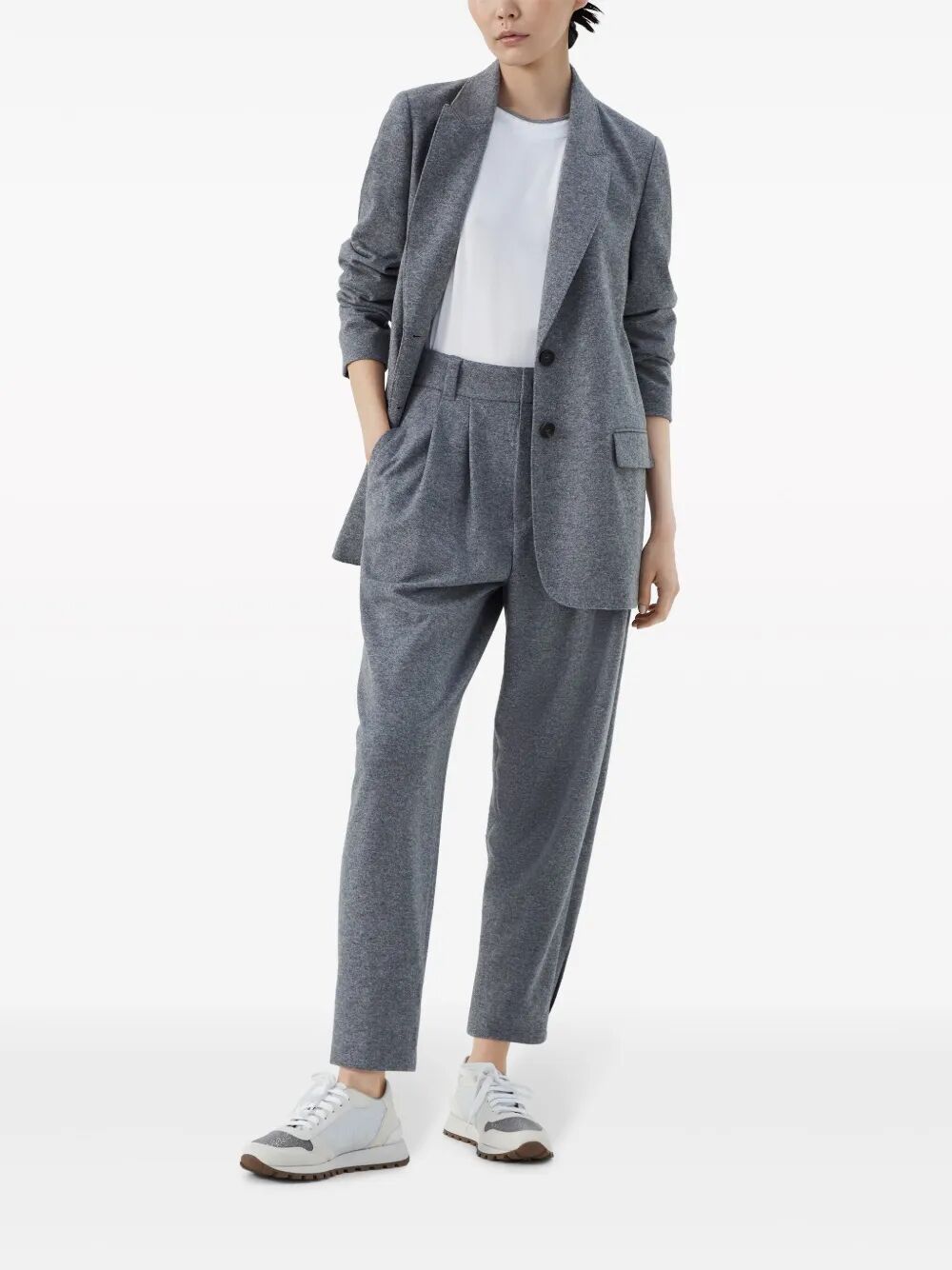 Brunello Cucinelli Women Stretch Cotton Jersey T-Shirt With Precious Faux Layering