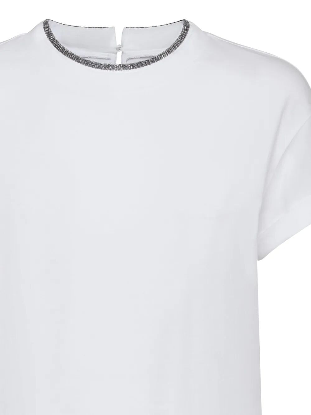Brunello Cucinelli Women Stretch Cotton Jersey T-Shirt With Precious Faux Layering