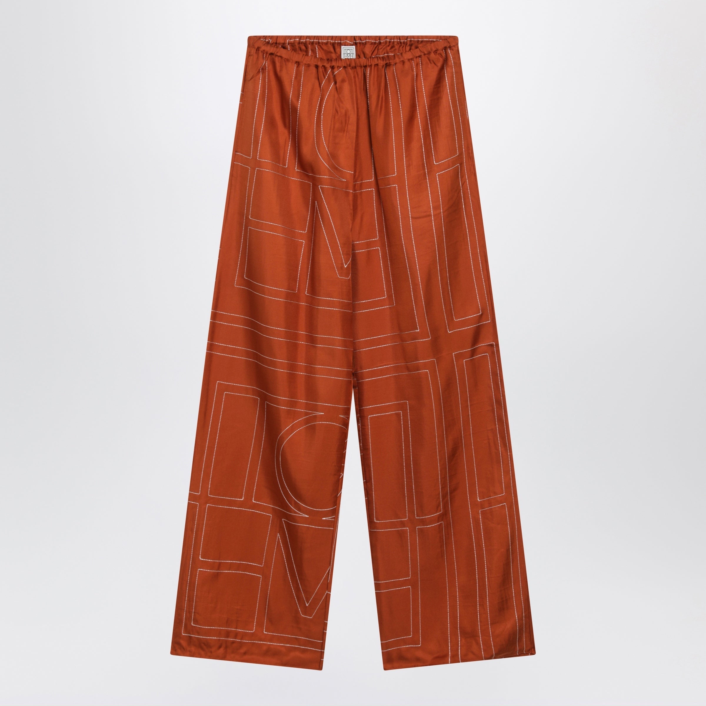 Toteme Monogram Silk Pajama Trousers In Terracotta Women