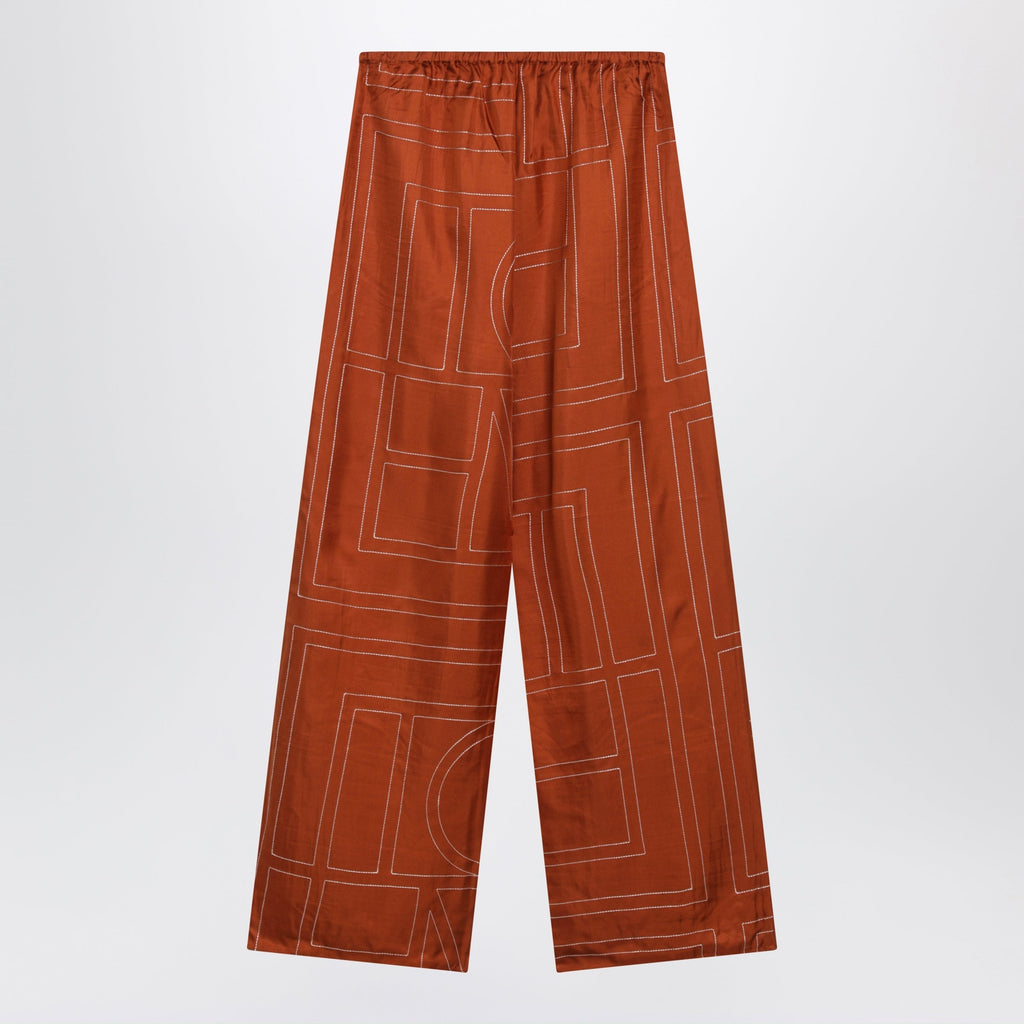 Toteme Monogram Silk Pajama Trousers In Terracotta Women