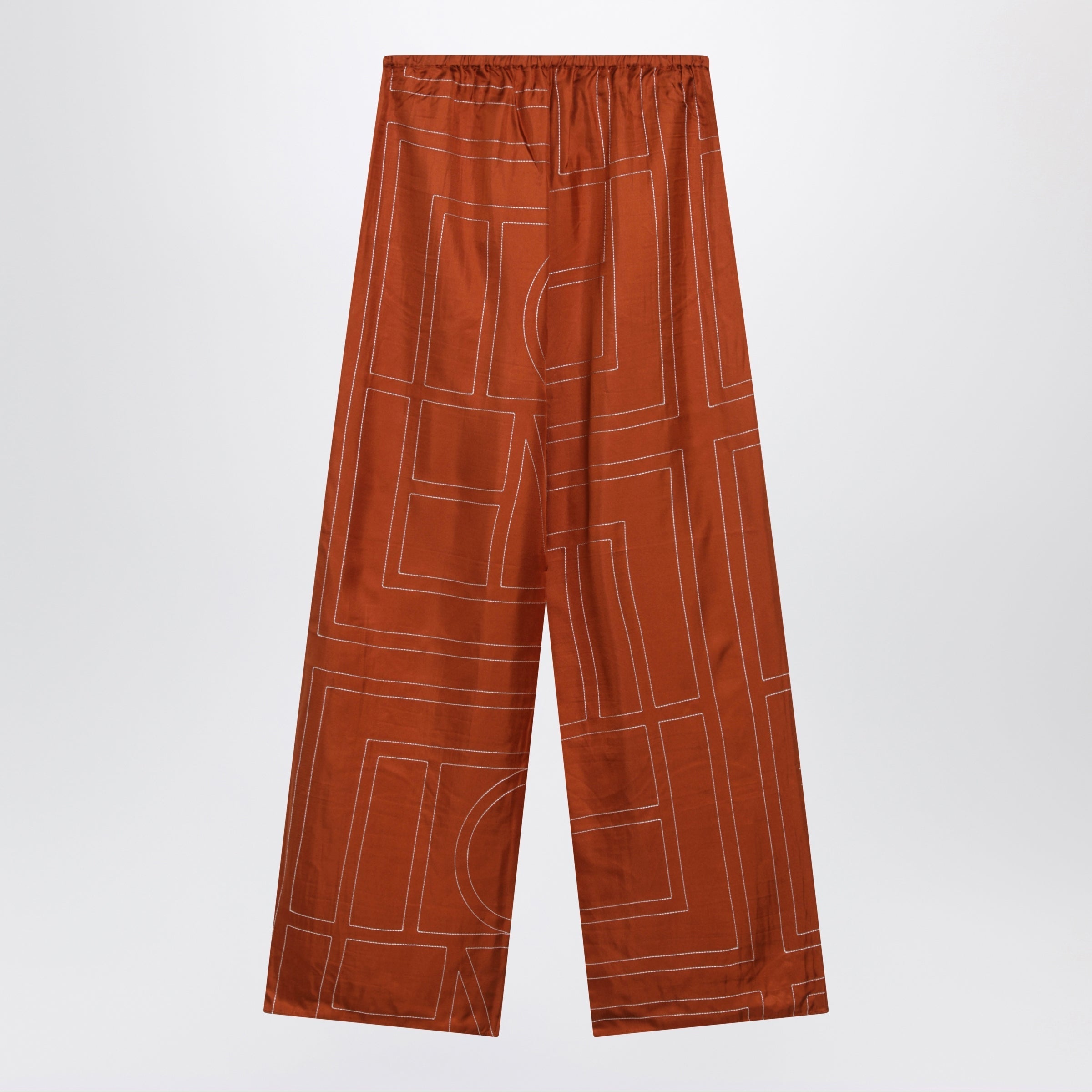 Toteme Monogram Silk Pajama Trousers In Terracotta Women