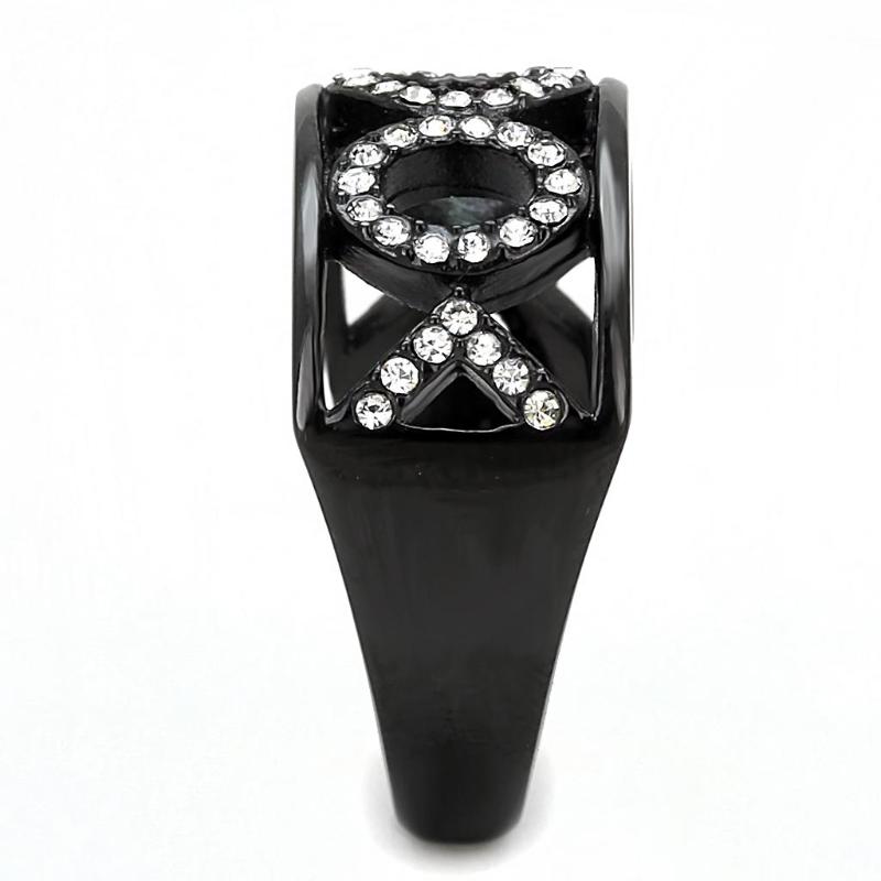 IP Black(Ion Plating) Stainless Steel Ring with Top Grade Crystal in Clear
