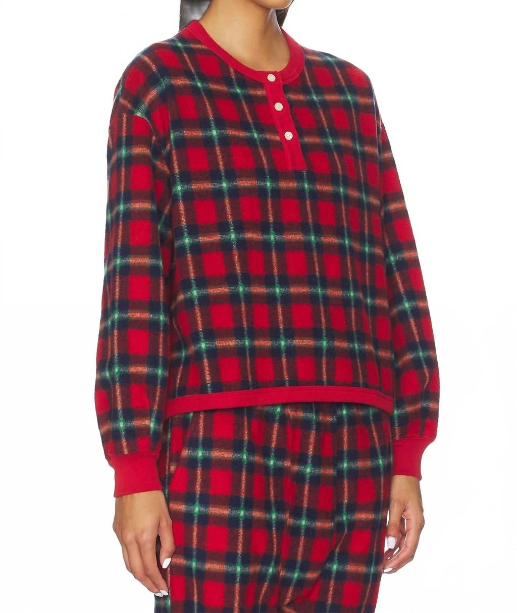 Plush Fleece Henley Sleep Sweatshirt In Cedarwoods Plaid