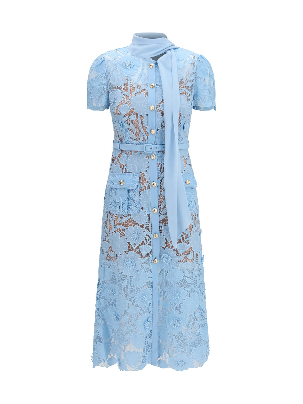 Self-Portrait Women Midi Lace Dress With Bow Collar