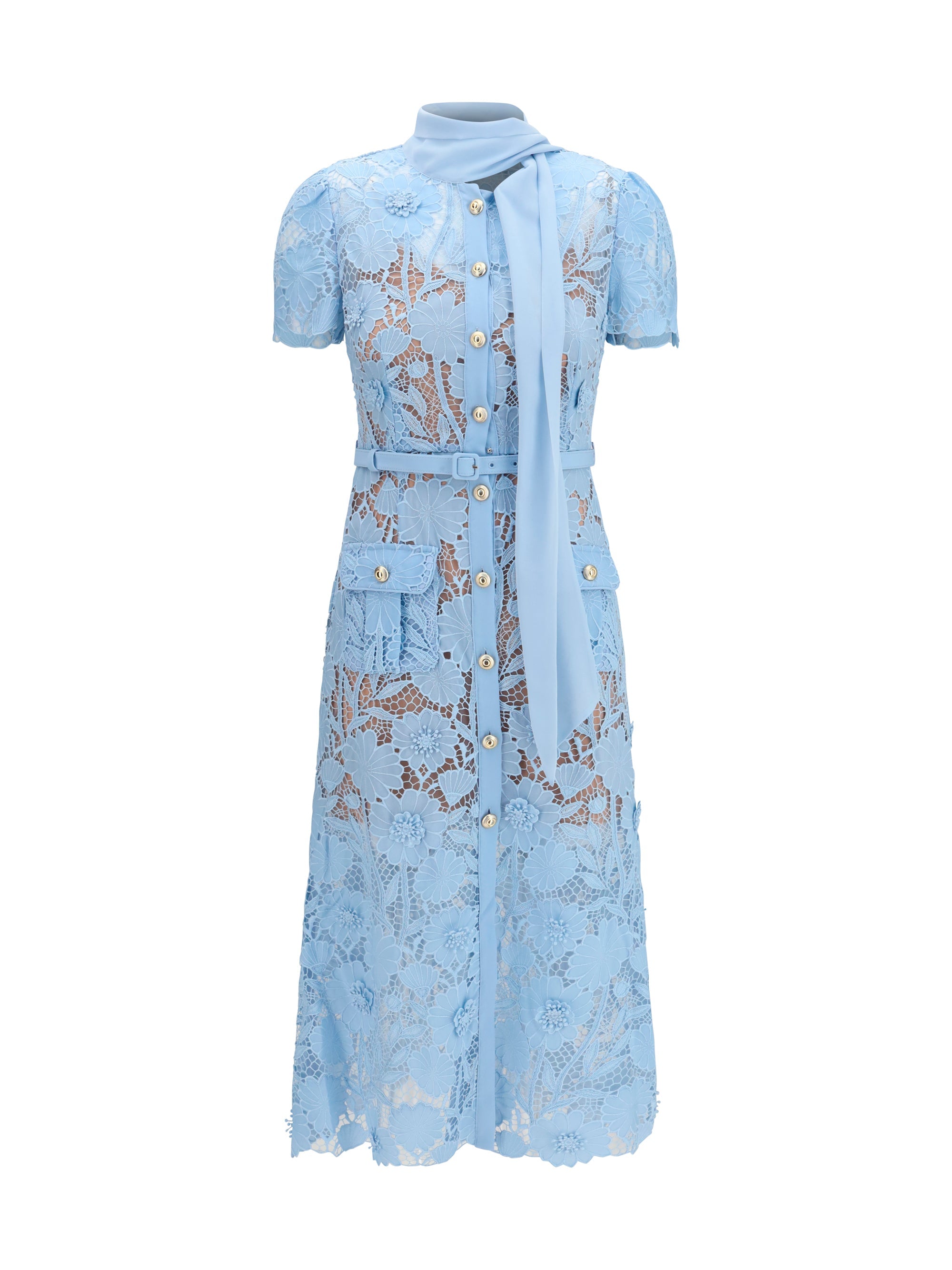 Self-Portrait Women Midi Lace Dress With Bow Collar