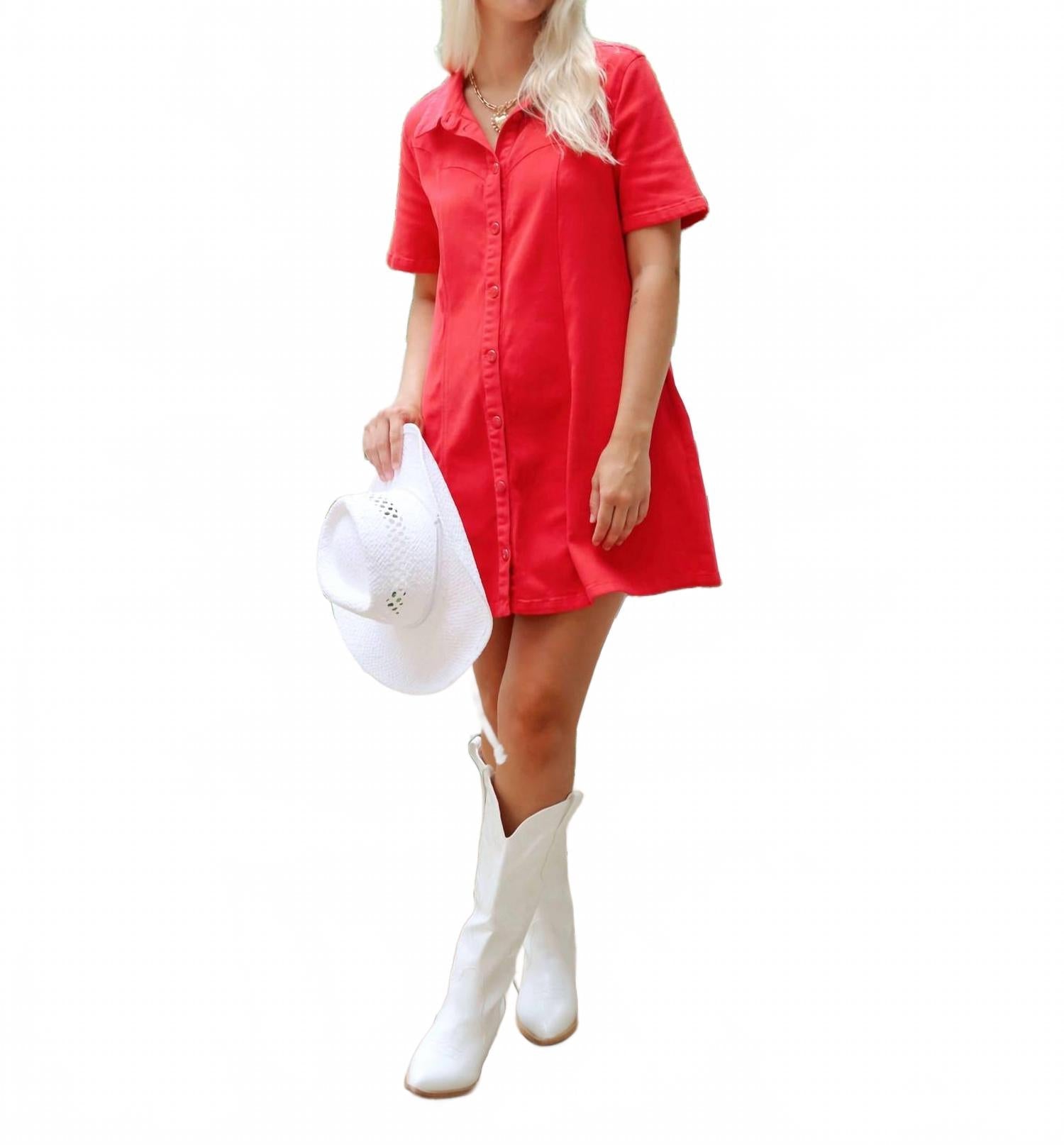 Love Me Denim Mini Dress In Watermelon