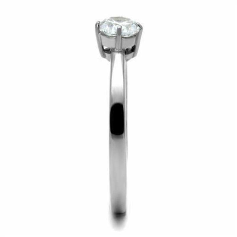 High polished (no plating) Stainless Steel Ring with AAA Grade CZ in Clear