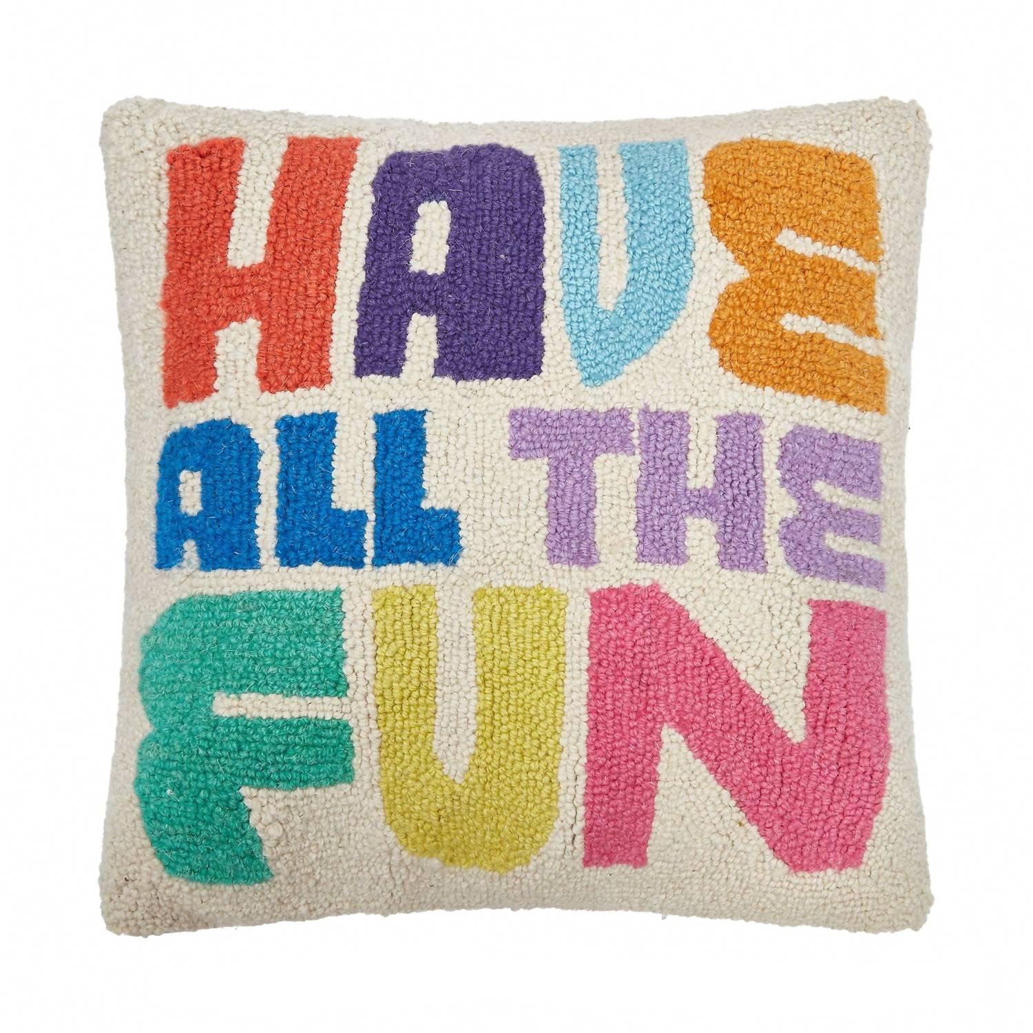 Have All The Fun Hook Pillow In White Multi