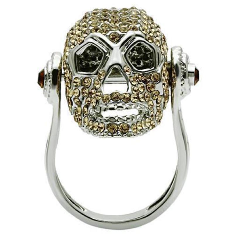 Rhodium White Metal Ring with Top Grade Crystal in Citrine Yellow