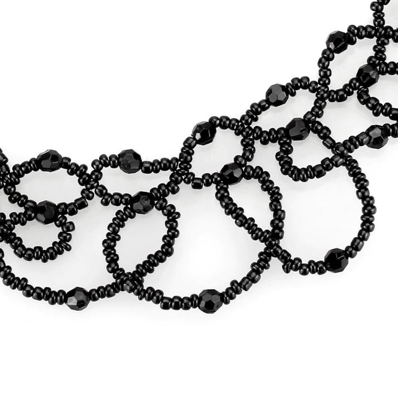Rhodium Brass Necklace with Synthetic Synthetic Glass in Jet