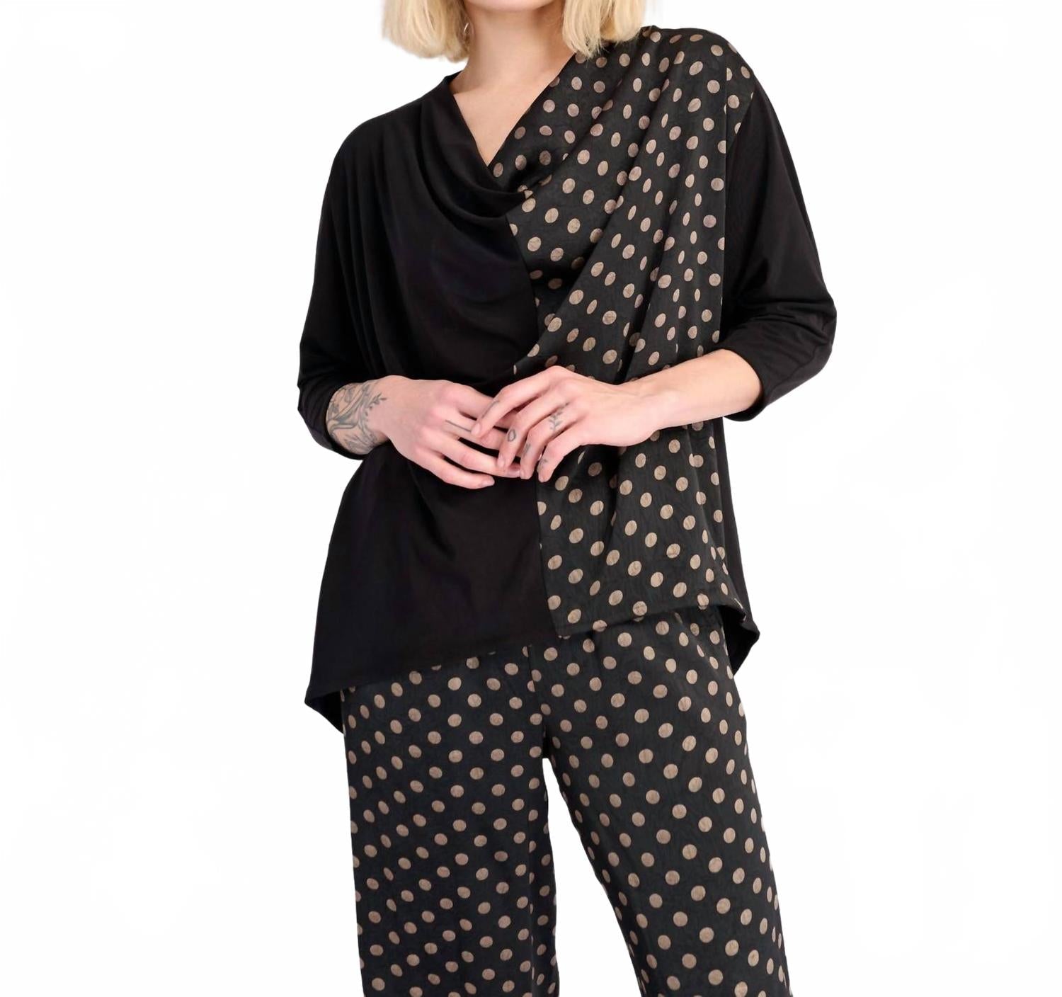 Coupe Draped Top In Black/bronze Dots