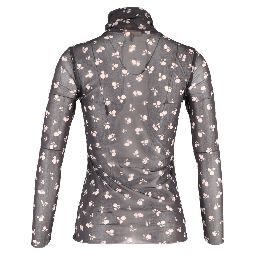 Ganni Tilden Mesh Rollneck Long Sleeve Top in Black Polyamide