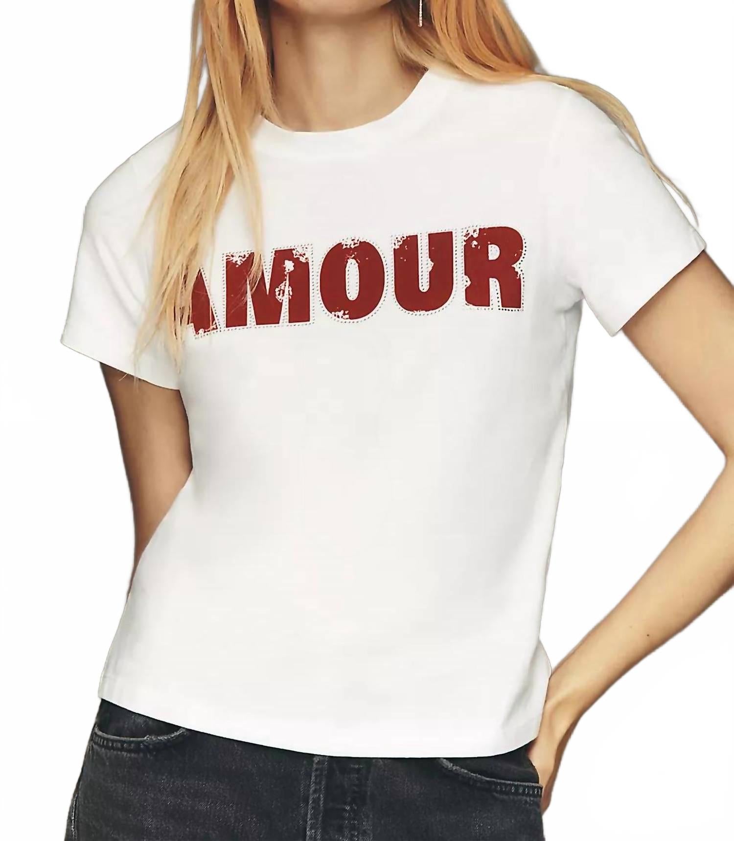 Amour Embellished Tee In White/ Cherry Lacquer