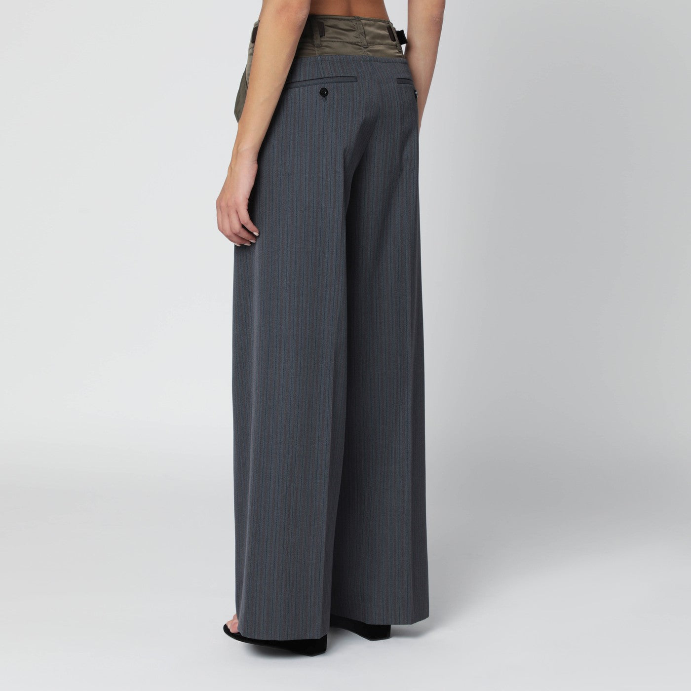 Sacai Grey/Khaki Pinstripe Bi-Material Trousers Women