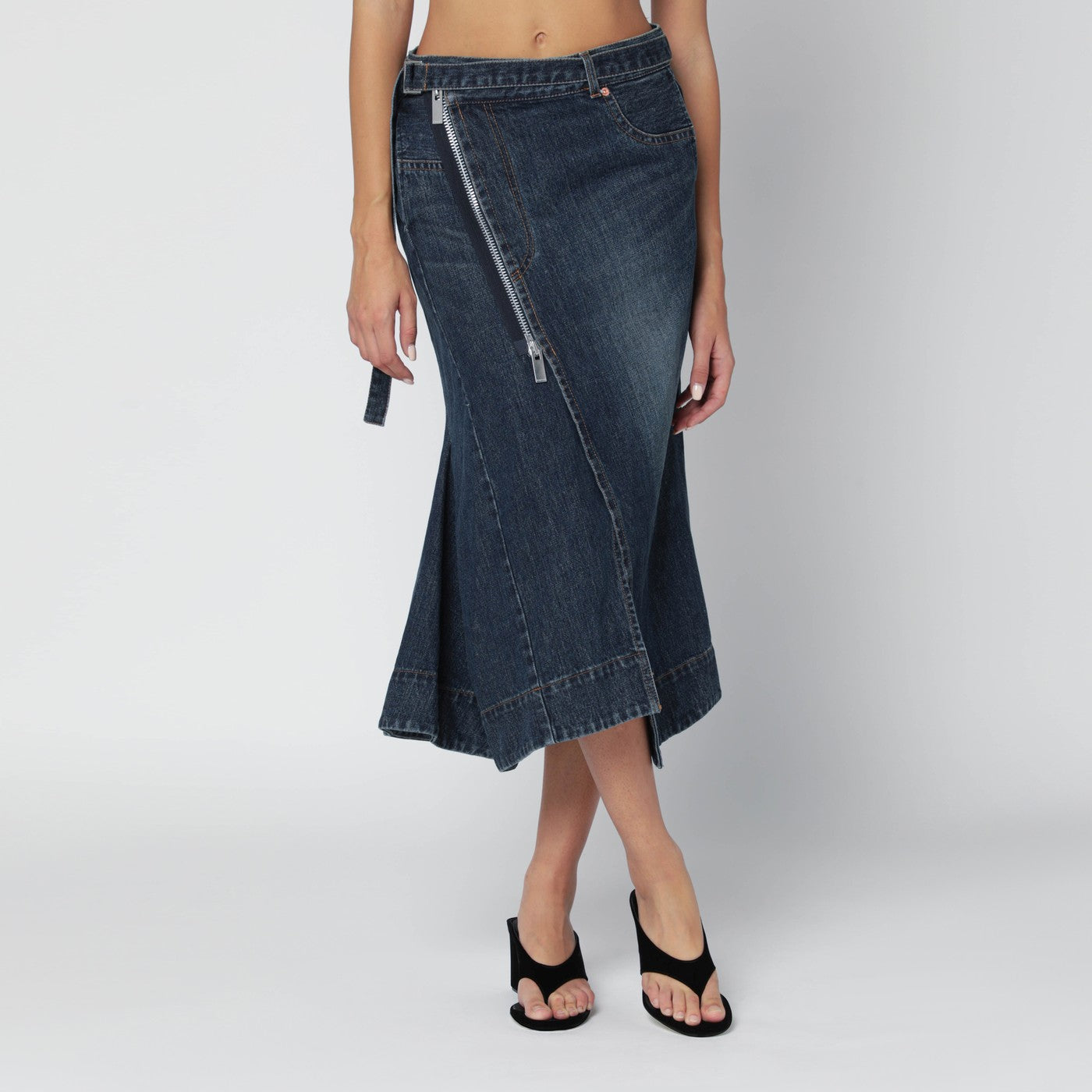 Sacai Asymmetric Blue Denim Skirt Women