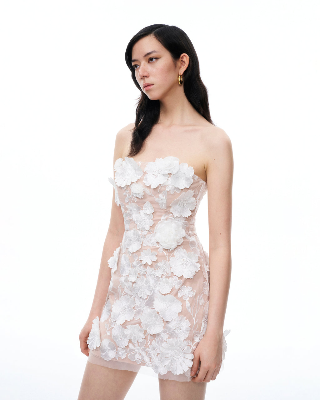 Serafina Floral Embroidered Mini Dress - White