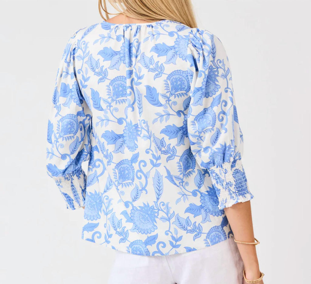 Ashlyn Porcelain Vines Top In Blue