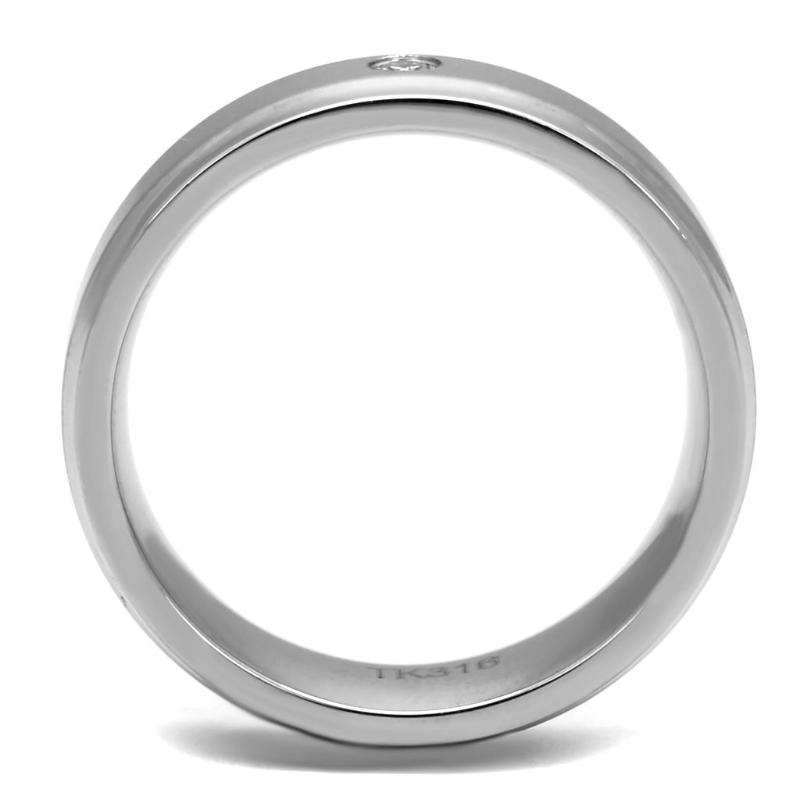 High polished (no plating) Stainless Steel Ring with AAA Grade CZ in Clear