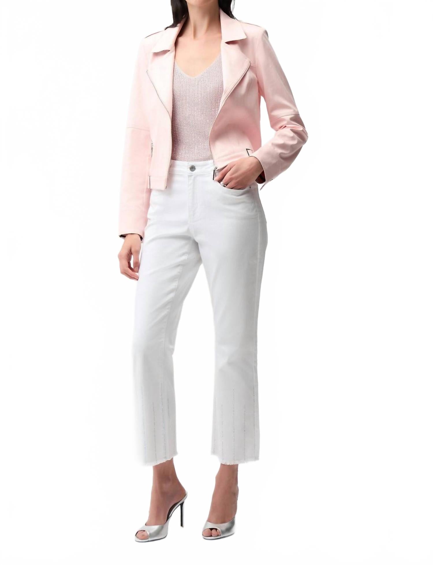Foiled Faux Suede Fitted Jacket With Decorative Buckles In Petal Pink