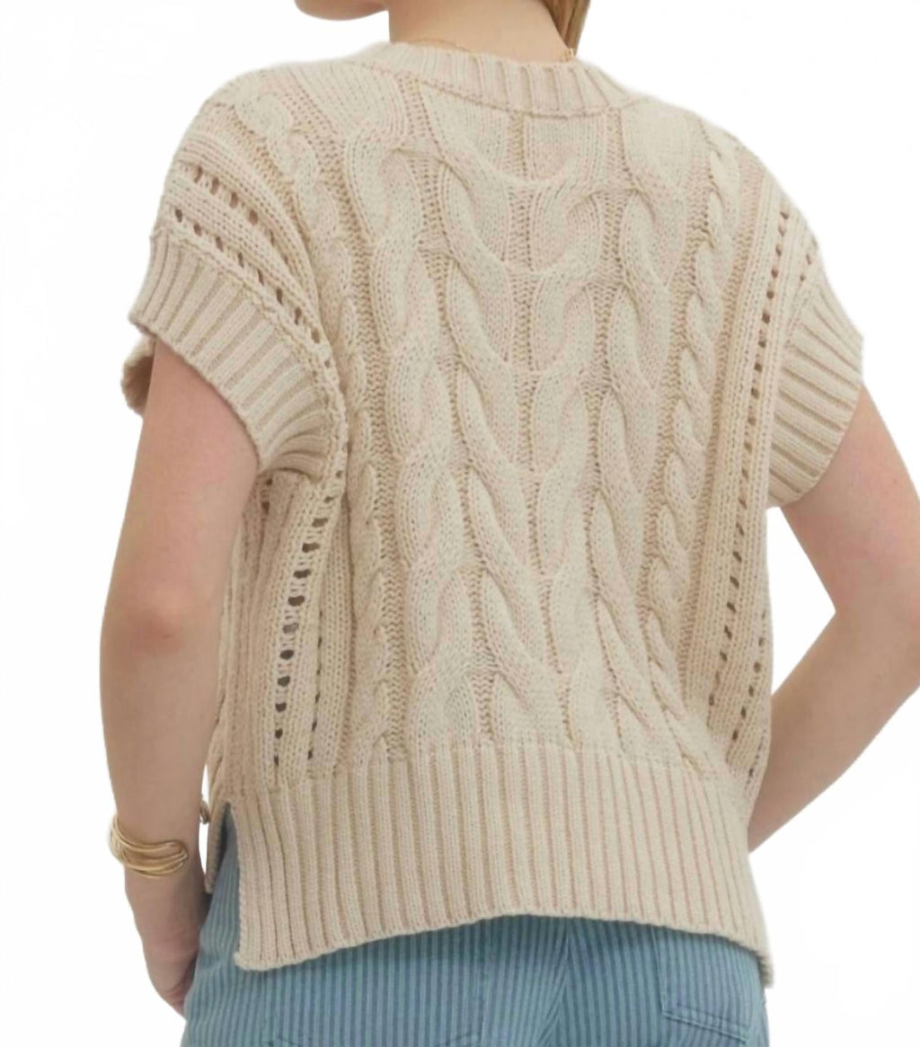 Alice Cable Knit Short Sleeve Sweater In Oatmeal