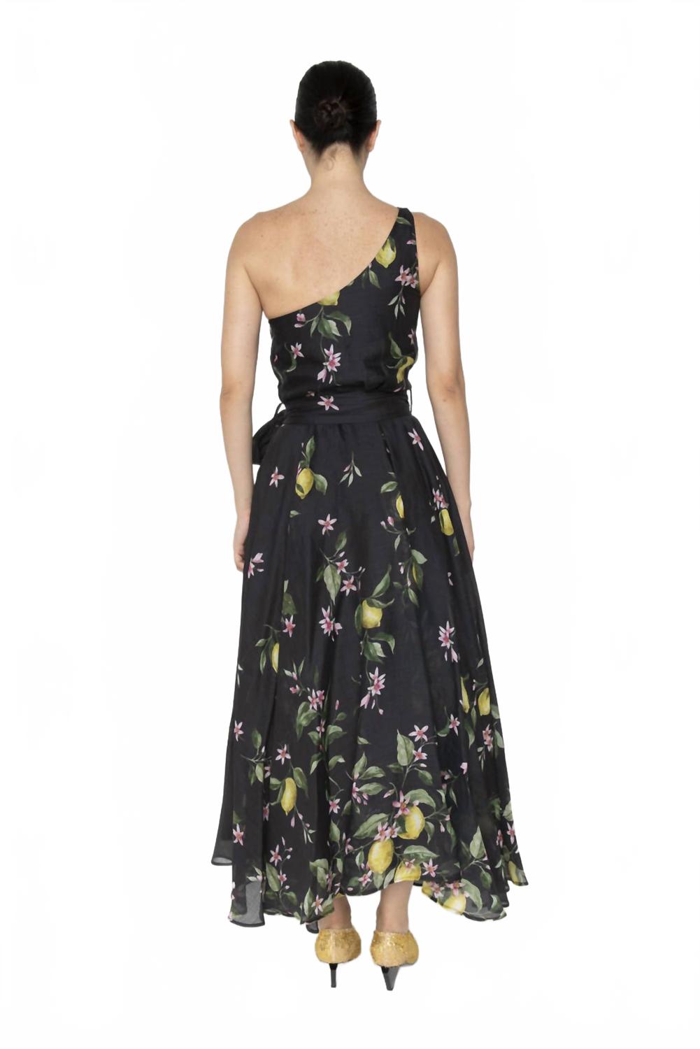 Sterlizia One Shoulder Dress In Black Citrus Floral