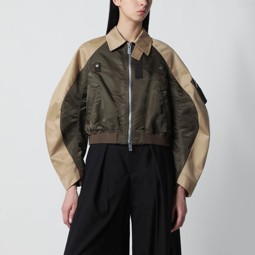 Sacai Khaki Green/Beige Nylon Zip Jacket Women