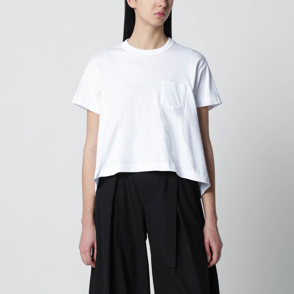 Sacai White Cropped Cotton T-Shirt Women
