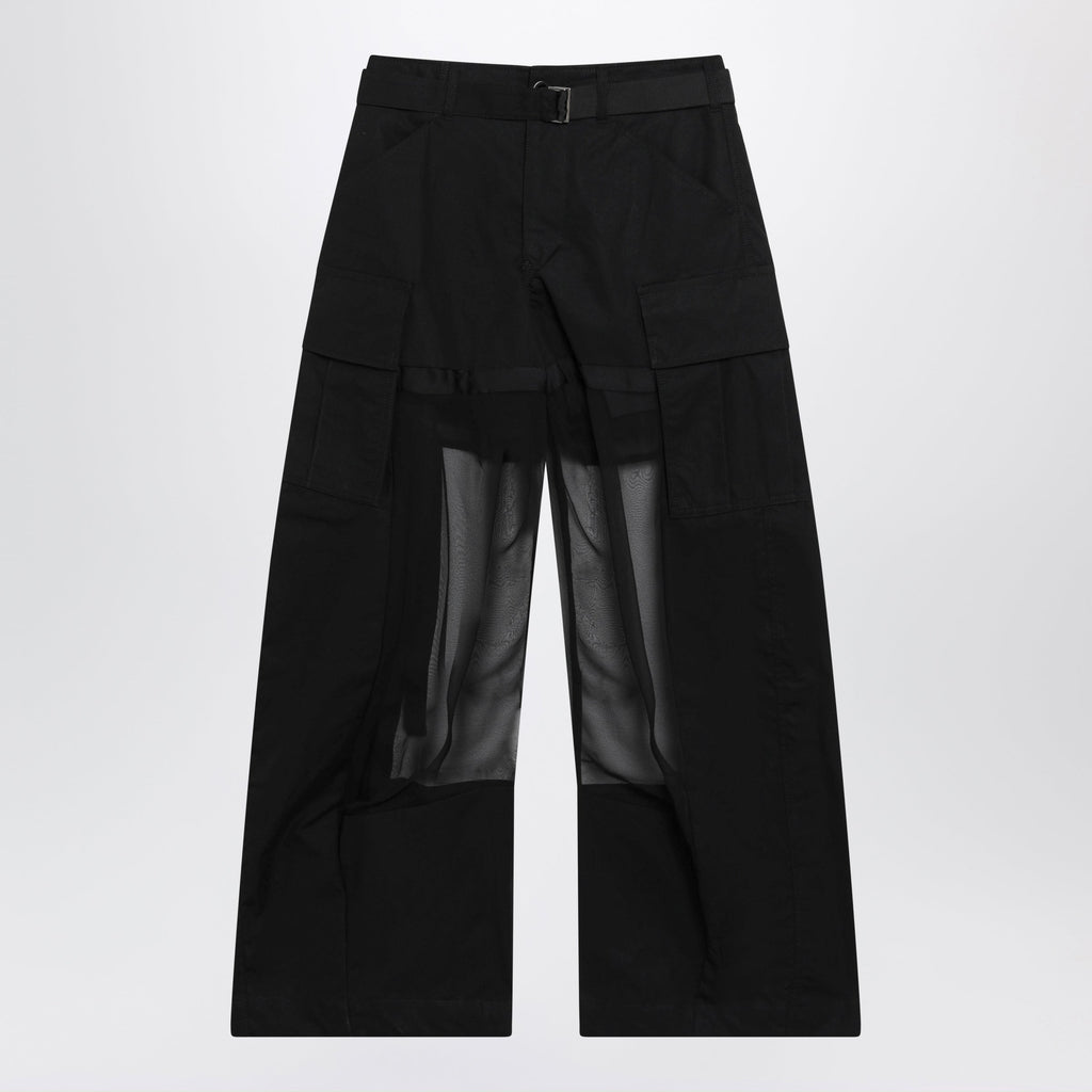 Sacai Black Cargo Trousers With Semi-Sheer Insert Women