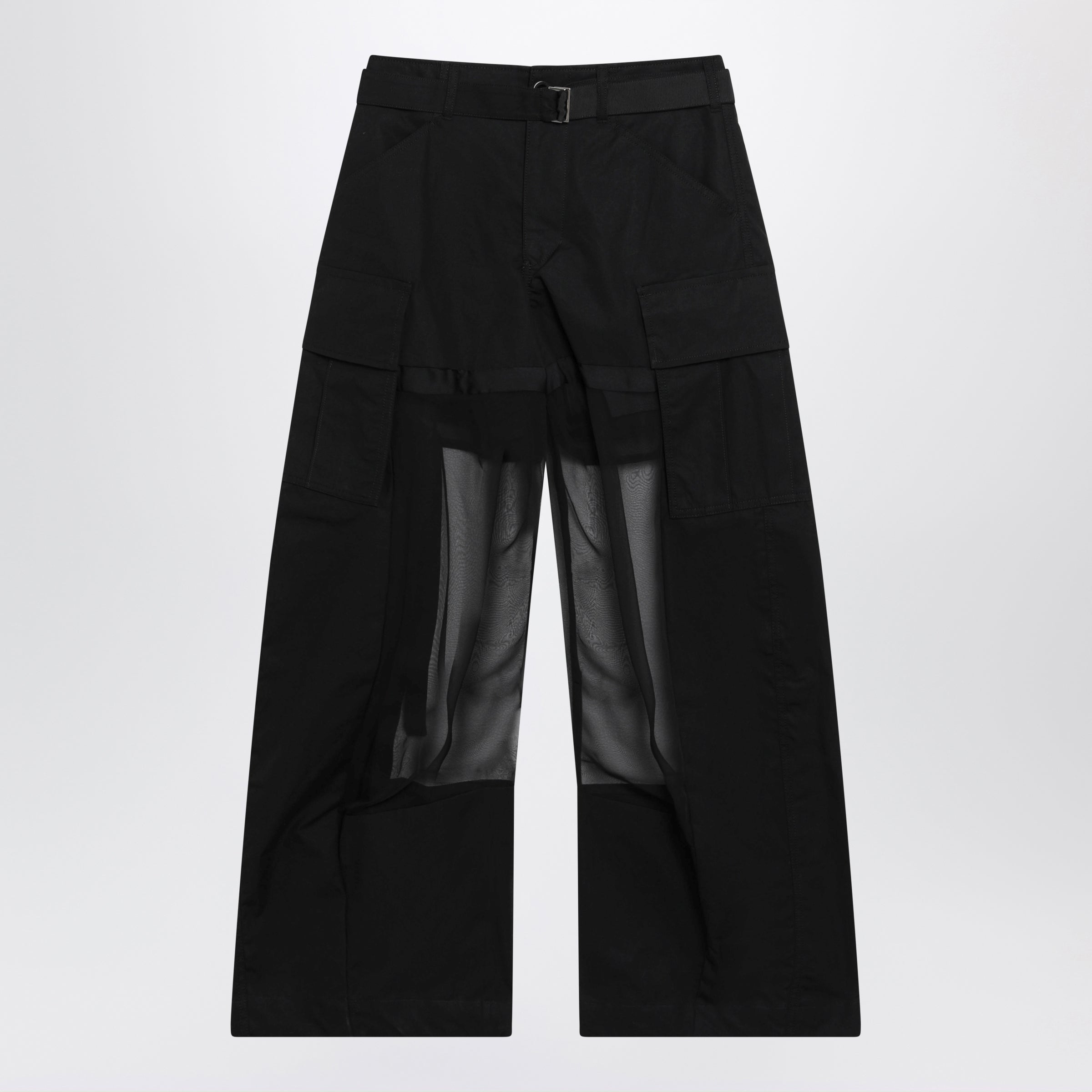 Sacai Black Cargo Trousers With Semi-Sheer Insert Women