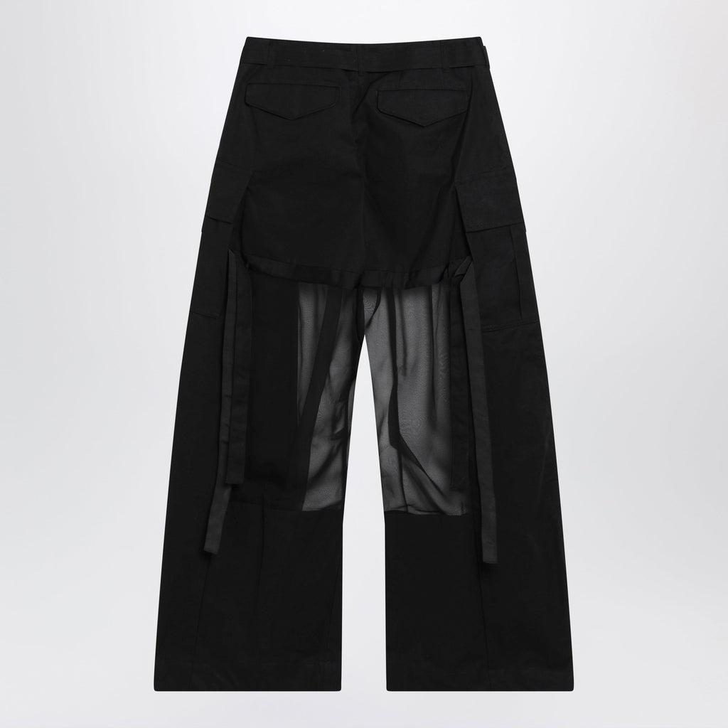Sacai Black Cargo Trousers With Semi-Sheer Insert Women