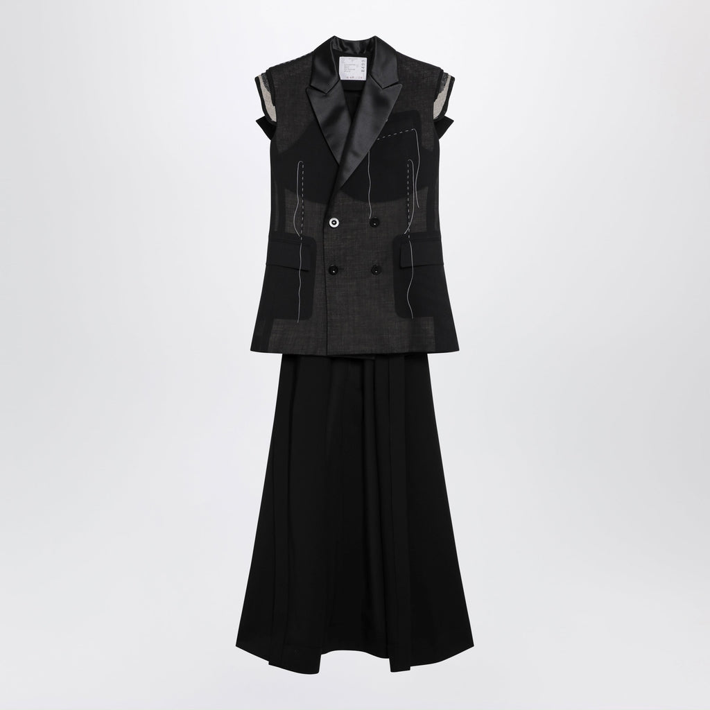 Sacai Black Wool Organza Vest Women
