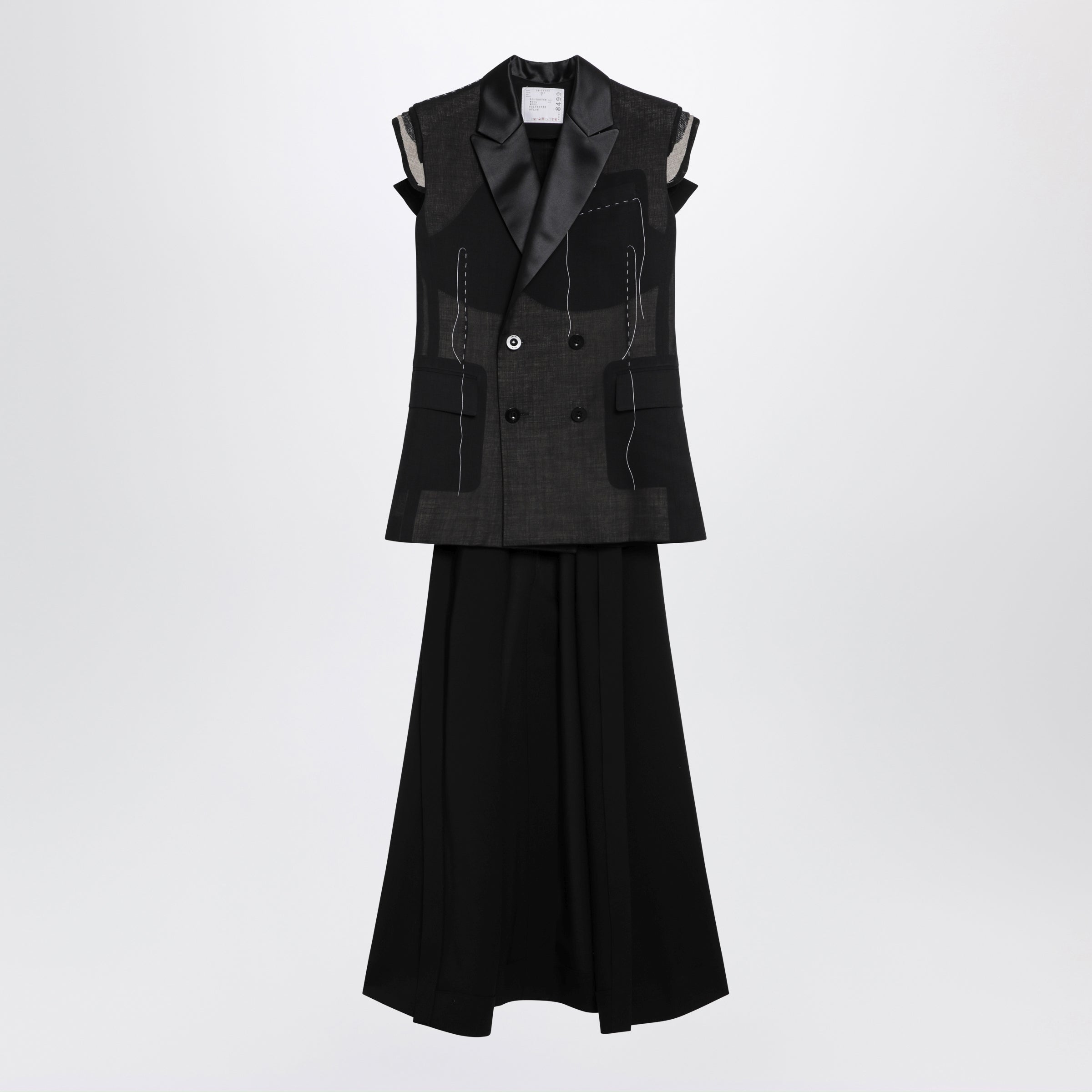 Sacai Black Wool Organza Vest Women