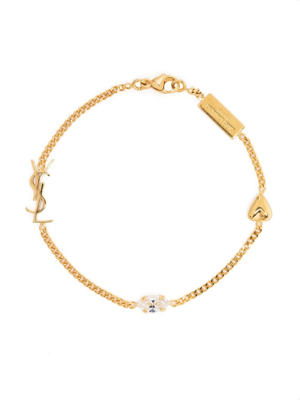 Saint Laurent Women Metal And Rhinestone Cassandre Heart Charm Bracelet
