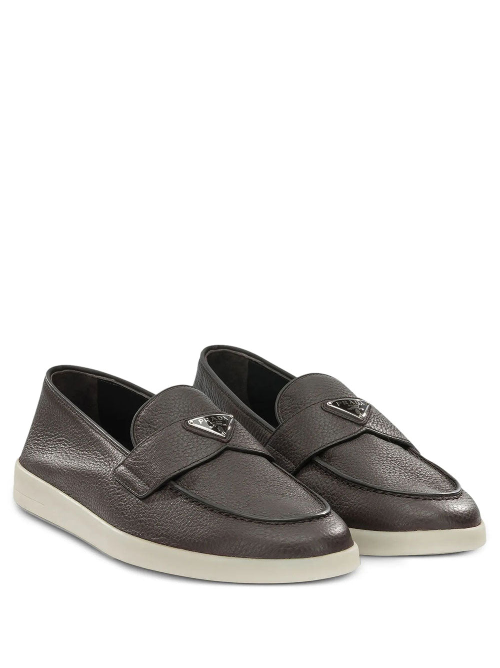 Prada Men Grained Leather Loafers